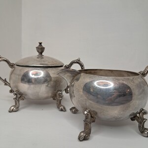 Silver on Copper Sugar Bowl with Creamer Vintage Dish Set, Set of 2, Sugar Bowl with Lid, Silver Sugar Bowl and Creamer Set