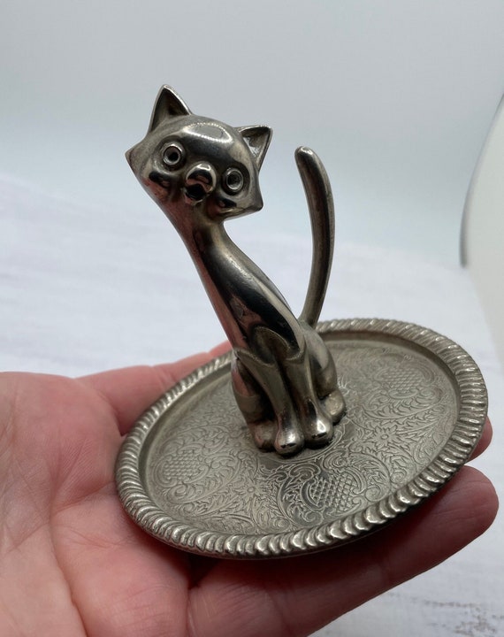 Vintage Cat Kitten Ring Holder Silverplate Jewelry