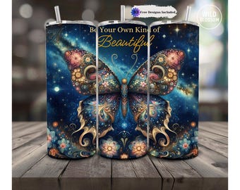 Envoltorio para vaso con mariposa, cita motivacional PNG, sublimación de 20 oz (descarga digital)
