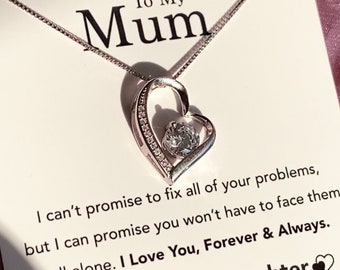 Silver Heart Necklace Gift For Mum From Daughter S925 Sterling Silver Pendant Christmas Gift Birthday With Message Card