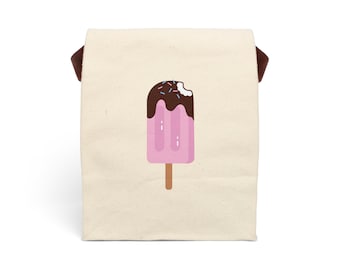 Vintage Popcicle on Canvas Lunch Bag With Strap; Cool Retro Lunch Sack; Brown Paper Bag; Father's Day, Mother's Day GIft; Child GIft