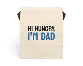 Hi Hungry, I'm Dad Canvas Lunch Bag With Strap; Cool Retro Lunch Sack; Brown Paper Bag; Father's Day GIft For Dad, Husband, Grandpa, Brother