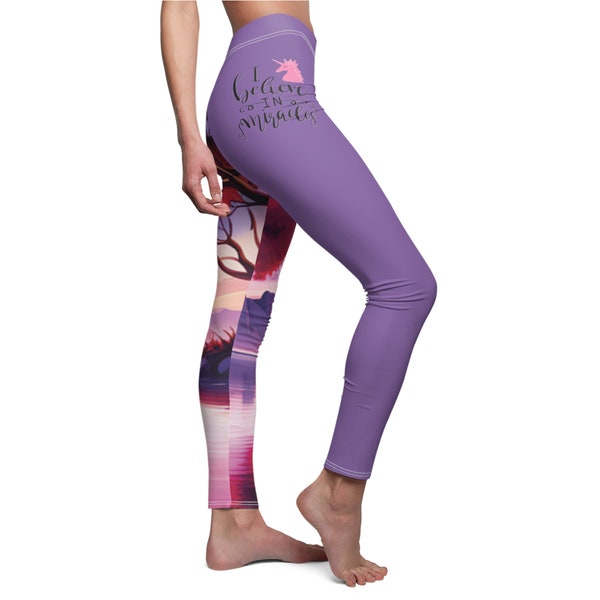 Believe in MIRACLES (Unicorn) Women's Purple Casual Pants (All Over Print) Skinny Leggings