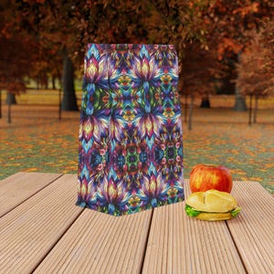Bolsa térmica para almuerzo con vitrales y flores de loto, reutilizable, para picnic, para el trabajo y para la escuela.