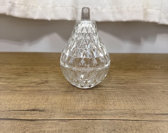 Vintage 1970s Italian Cut Glass Pear Trinket Box, Lidded Dish, Ring Holder
