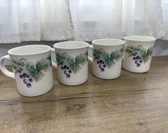 Vintage Pfaltzgraff Jamberry Mugs Set of 4, Made in USA Pat Farrell Grape & Cherry