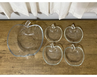 Vintage Hazel Atlas "Orchard" Apple-Shaped Glass Bowl Set- 5 Pieces
