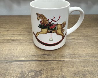Vintage 1988 Christmas Rocking Horse Mug, Wang's International Porcelain (FR8040)
