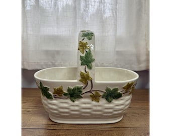 Vintage Franciscan Ivy II Pattern Handled Basket (As-is/Damaged)