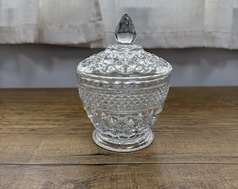 Vintage Anchor Hocking Wexford Covered Sugar Bowl, Pressed Glass Candy Dish