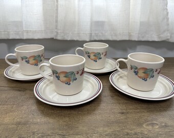 Vintage Corelle "Abundance" Flat Cup and Saucer Set of 4