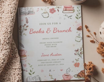 Books and Brunch Editable Invitation Template Bridal Shower Book Club Birthday Girls Day