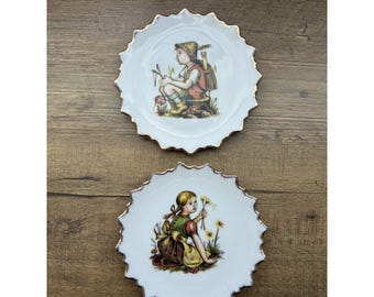 Vintage Mid-Century Hummel Style Decorative Mini Wall Plates-Set of 2-Japan MCM