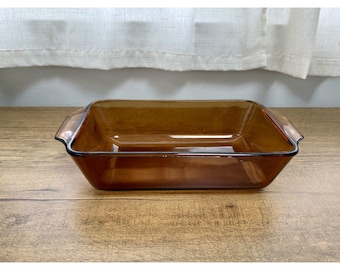 Vintage Anchor Hocking Amber Glass Loaf Pan Fire King Baking Dish AS-IS/Damaged