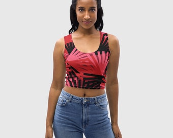 Crop Top, Women's Tank Top, blooming pattern Top,  Floral Top, Red Black Top, Summer Top