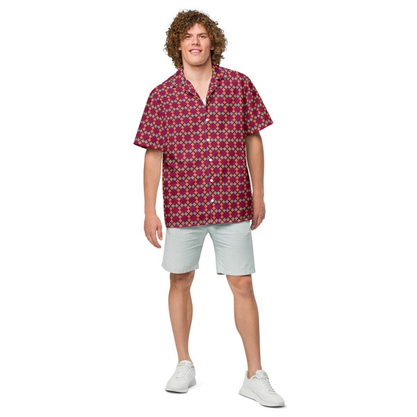 Unisex button shirt, Burgundy Floral Summer Shirt, Unisex Beach Shirt, Casual Shirt, Short Sleeve button Down shirt