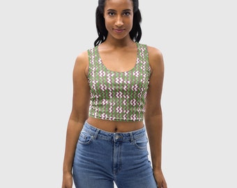 Crop Top Geometric Pattern Top, Women's Crop Top,  Plum and Green Top, Summer Crop top