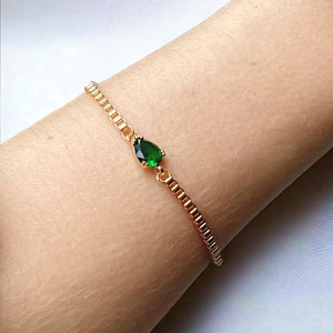 Emerald green gold plated bracelet,Emerald jewellery,Emerald bracelet gold,Emerald bracelet, Sapphire bracelet,14K gold bracelet, sapphire