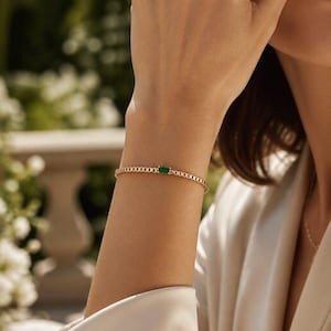Emerald green gold plated bracelet, Emerald jewellery,Emerald bracelet gold,Emerald bracelet for women, green gem bracelet,14K gold bracelet