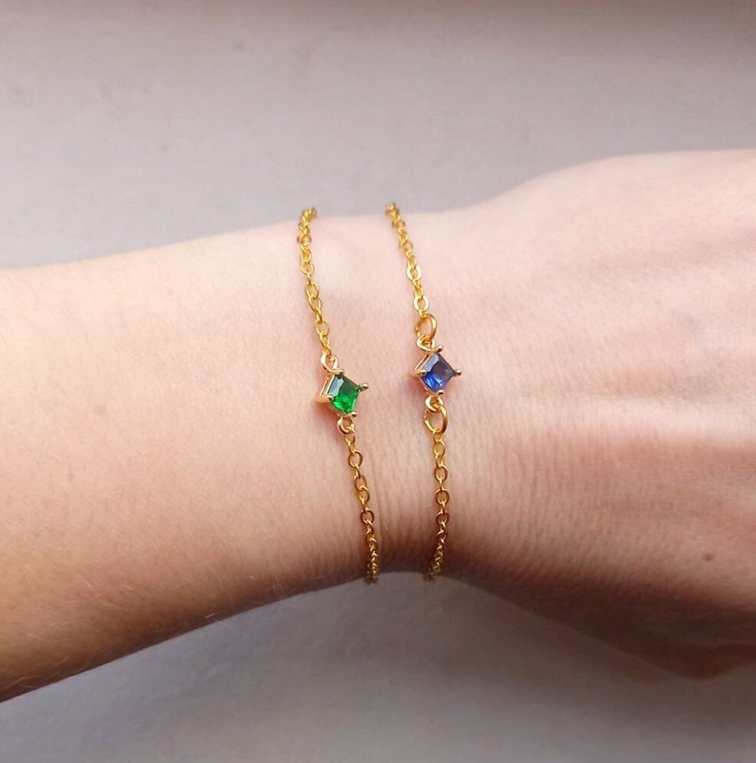 Pearl Glass Chain Bracelet Gold Plated Green Stone Bracelet Etsy