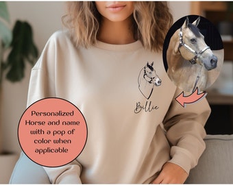 Custom Horse Portrait Sweatshirt, Custom Horse shirt, Horse lover gift, personalized Horse Shirt, Horse Riding Shirt, Pet Gift For Her