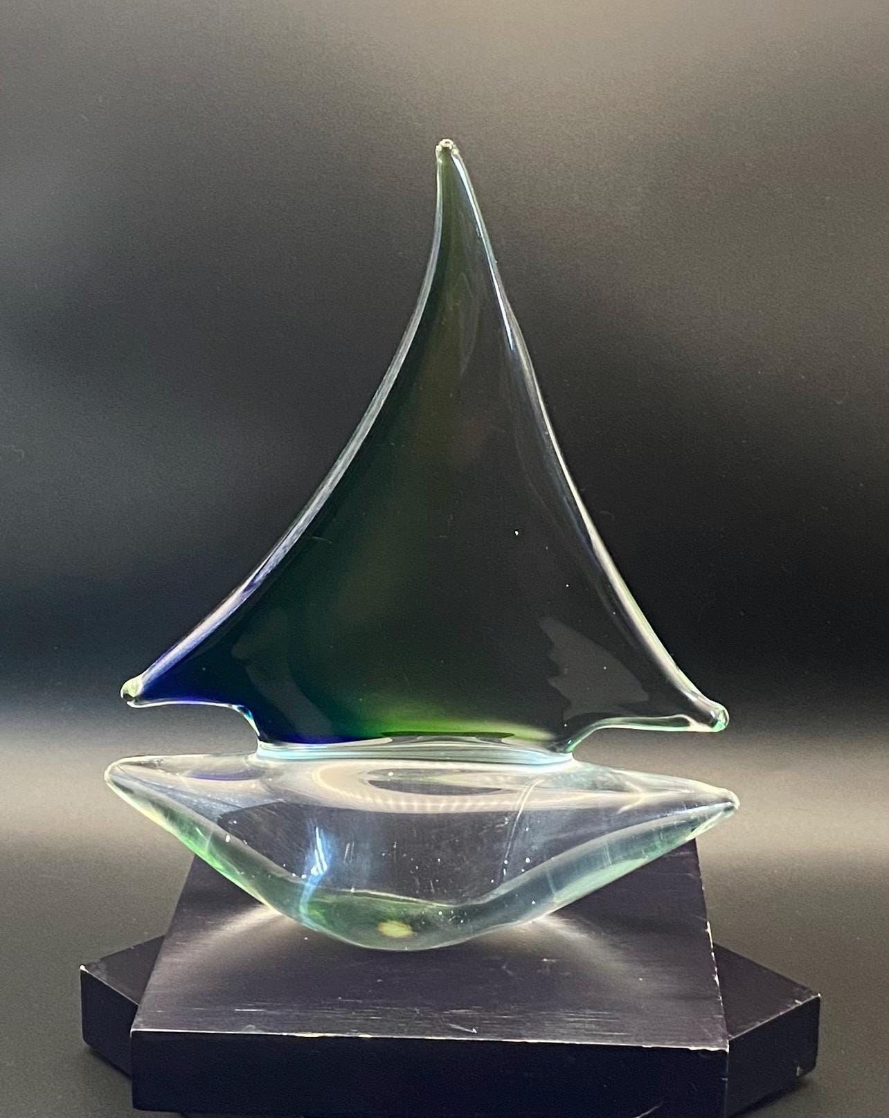 Art Glass Sailboat - Murano Style Art Glass - Nautical Ship Glass Sculpture
