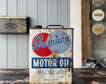 Vintage Advertising PREMIUM MOTOR OIL  2 Gallon Tin Can Standby Products Co.