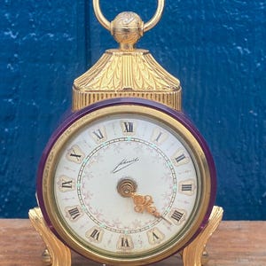 Rare Mid Century Johmid Germany Vintage Brass & Pink Wind Up Alarm Clock Tested