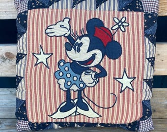 Vintage Handmade Quilted Minnie Mouse Pillow Moon/Stars Disney