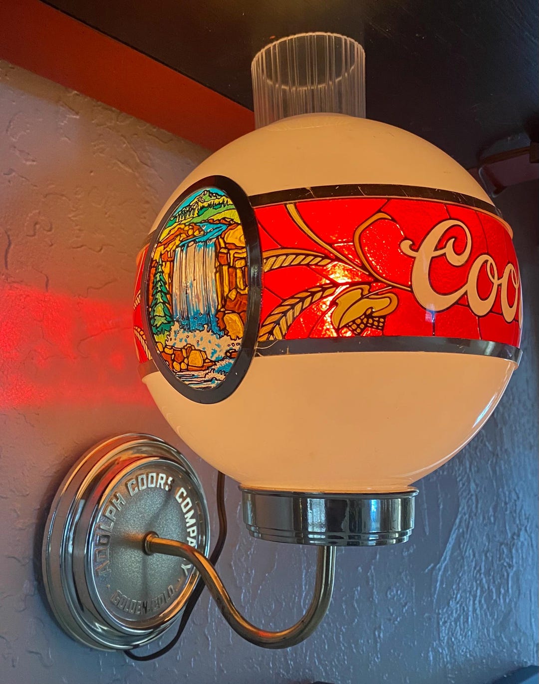 Vintage Advertising Rare Coors Beer Waterfall Globe Wall Light Lamp ...