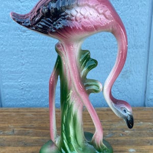 Vintage, mid-century Art Deco Style Pink Flamingo Ceramic Figurine 8.5”