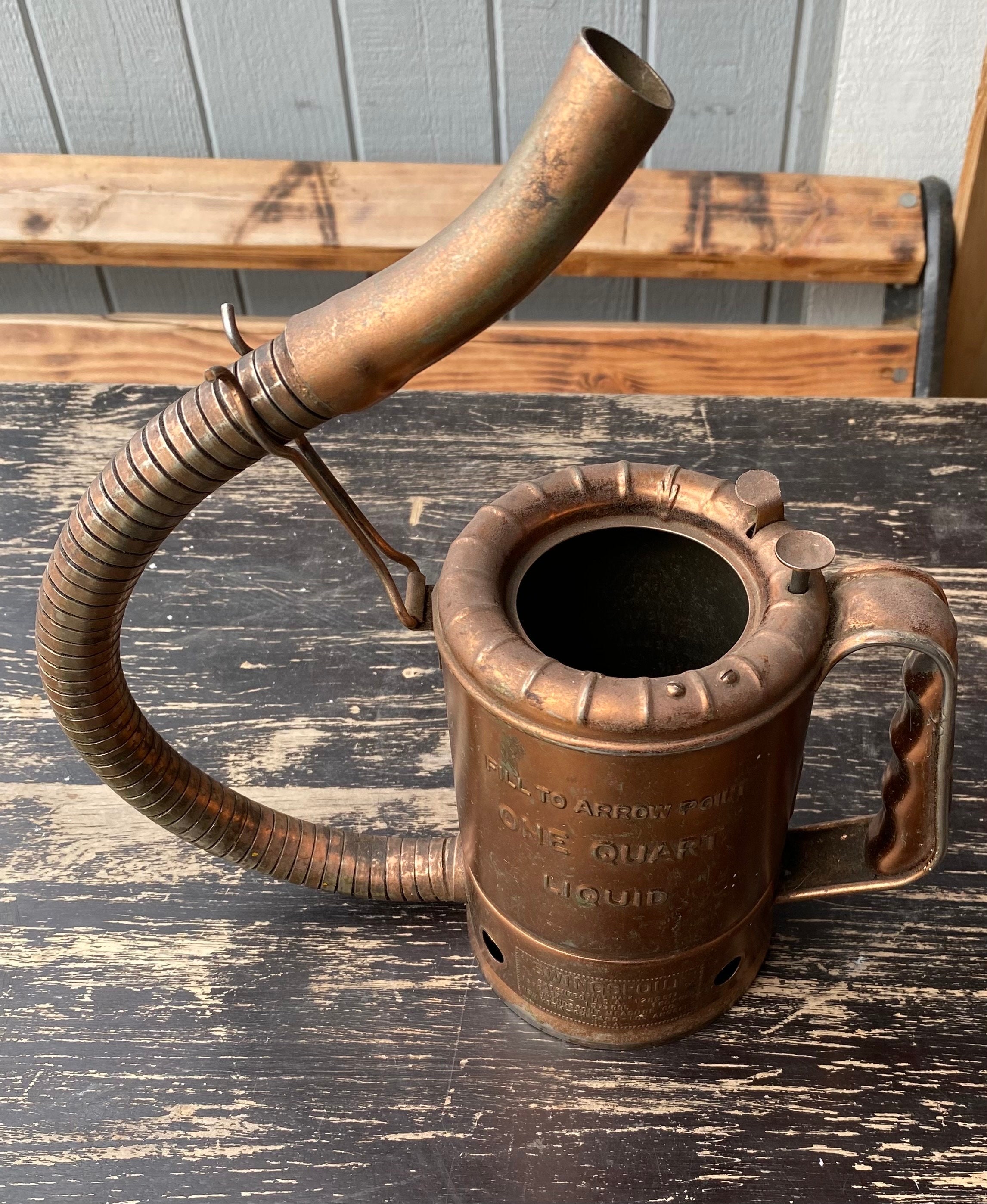 1940's Rare Swingspout Long Spout Copper Oil Can 1 Quart USA
