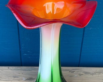 Vintage italienische Murano Stil Blumenform Kunst Glasvase - Bunte Calla Lilie 14,5 ”