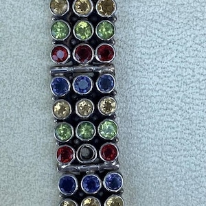 Multi Gemstone 925 Sterling Silver Bracelet Amethyst Citrine Peridot Garnet 7”
