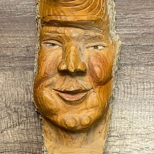 Happy Wood Spirit Carving Mystical Enchanted Forest Tree Gnome/Elf/Wizard~ Folk Art Signed