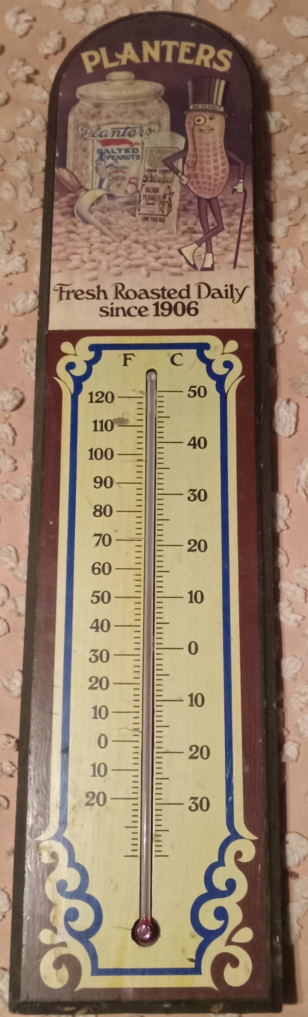 1983 Vintage Planters Peanuts Wooden Wall Mount Thermometer 23 Tall ...