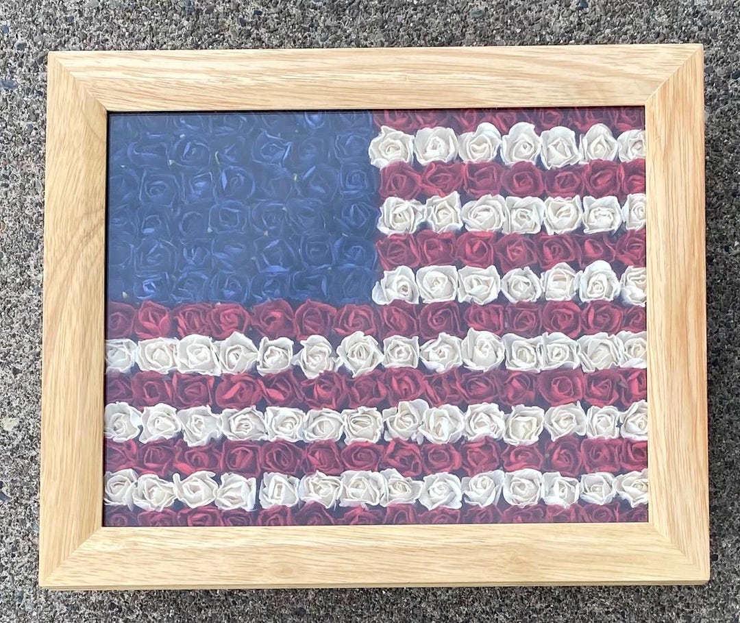 Handmade Floral Roses American Flag Shadow Box, 3D Effect, Americana ...