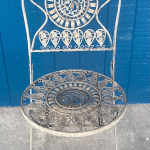 Vintage Folding Ornate Wrought Iron Garden Patio Bistro Chair, french garden, country cottage, shabby chic