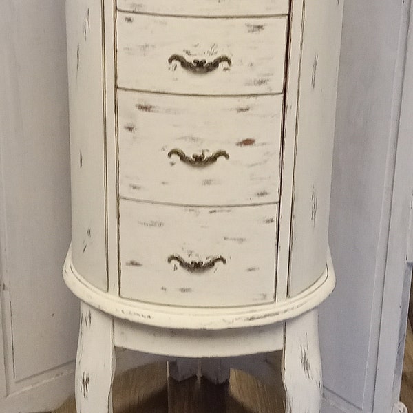 Standing Jewelry Armoire, Storage Chest Stand, Chalk White/Distress, Shabby Chic