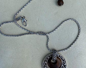 Brighton Retired KATU Collection Double Circle Pendant Necklace with Wood Center