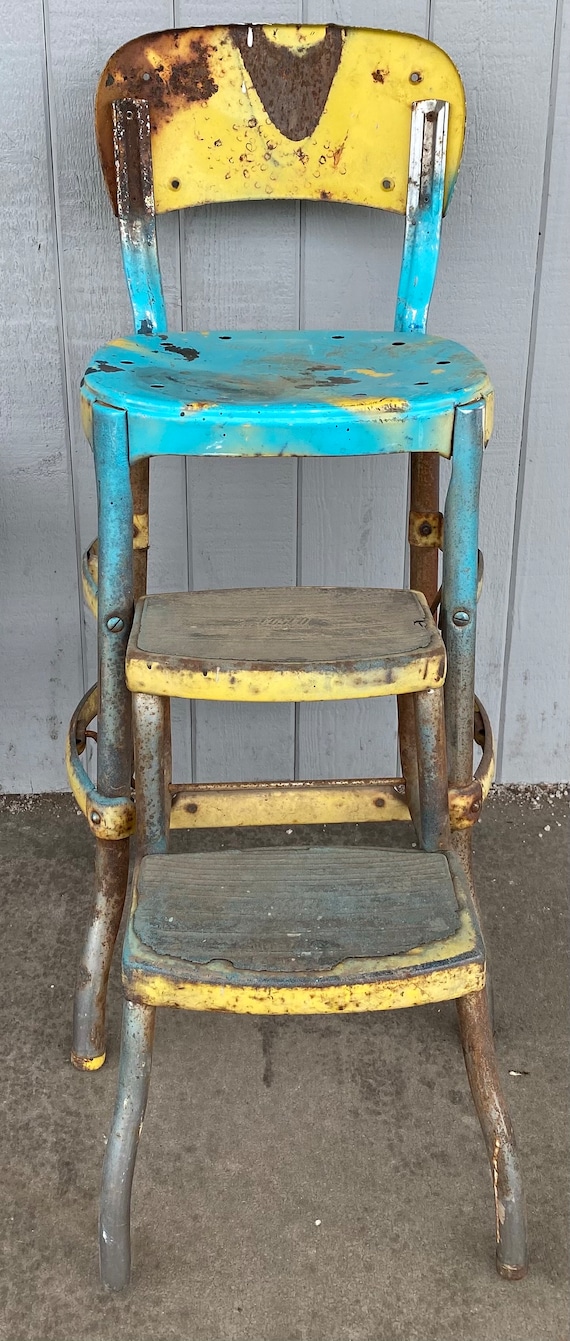 1950s Mid Century Cosco Kitchen Step Stool Chair Rusty Metal Chair Rustic Plant Stand Retro Industrial Decor Etsy