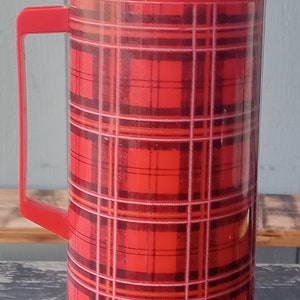 Vintage 1960's ALADDIN Red/black PLAID 1 QT Thermos