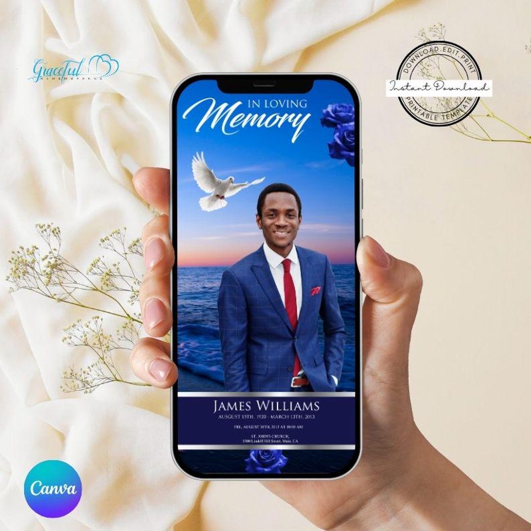 Sea & Floral-themed Digital Funeral Invitation Template | GR3V1X - Etsy