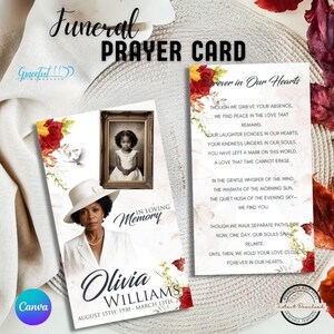 Funeral Prayer Card | Memorial Keepsake | Celebration of Life | Editable Canva Template | GR0X3H