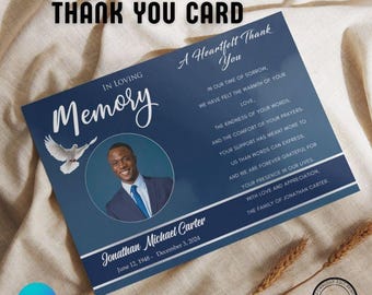 Tarjeta de agradecimiento por un funeral / Tarjeta de agradecimiento conmemorativo / Plantilla editable de Canva / GR4B9E