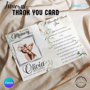 Cartão de agradecimento para funeral | Cartão de agradecimento para memorial | Modelo editável do Canva | GR1L4T