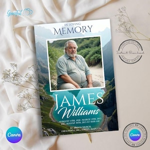 Nature-Themed 8-Page Funeral Program Template | Obituary | Memorial | GR7X3N