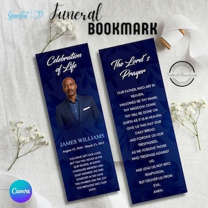 Funeral Bookmark | Memorial Keepsake | Celebration of Life | Editable Canva Template | GR7H2V