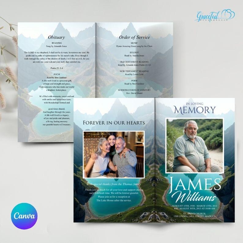 Naturethemed 4page Funeral Program Template Bifold Memorial