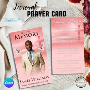 Multi-Color Funeral Prayer Card | Memorial Keepsake | Celebration of Life | Editable Canva Template | GR0D5N